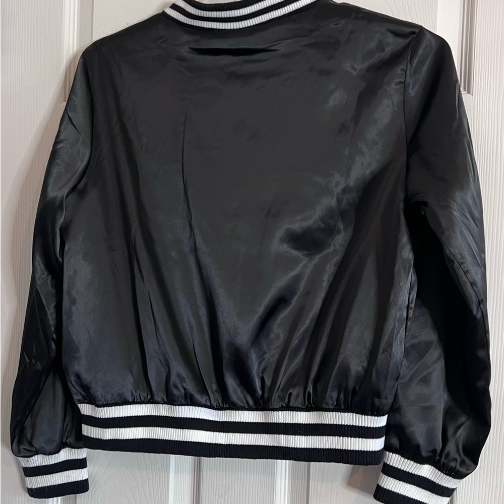 JJ’s Fairytale embroidered black satin bomber jacket ladies size small - Picture 8 of 8